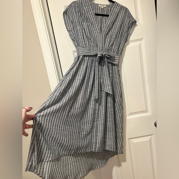 NWOT Max Studio Tie Front Cotton Blend Navy/White Train Striped Midi Dress - Picture 2 of 16